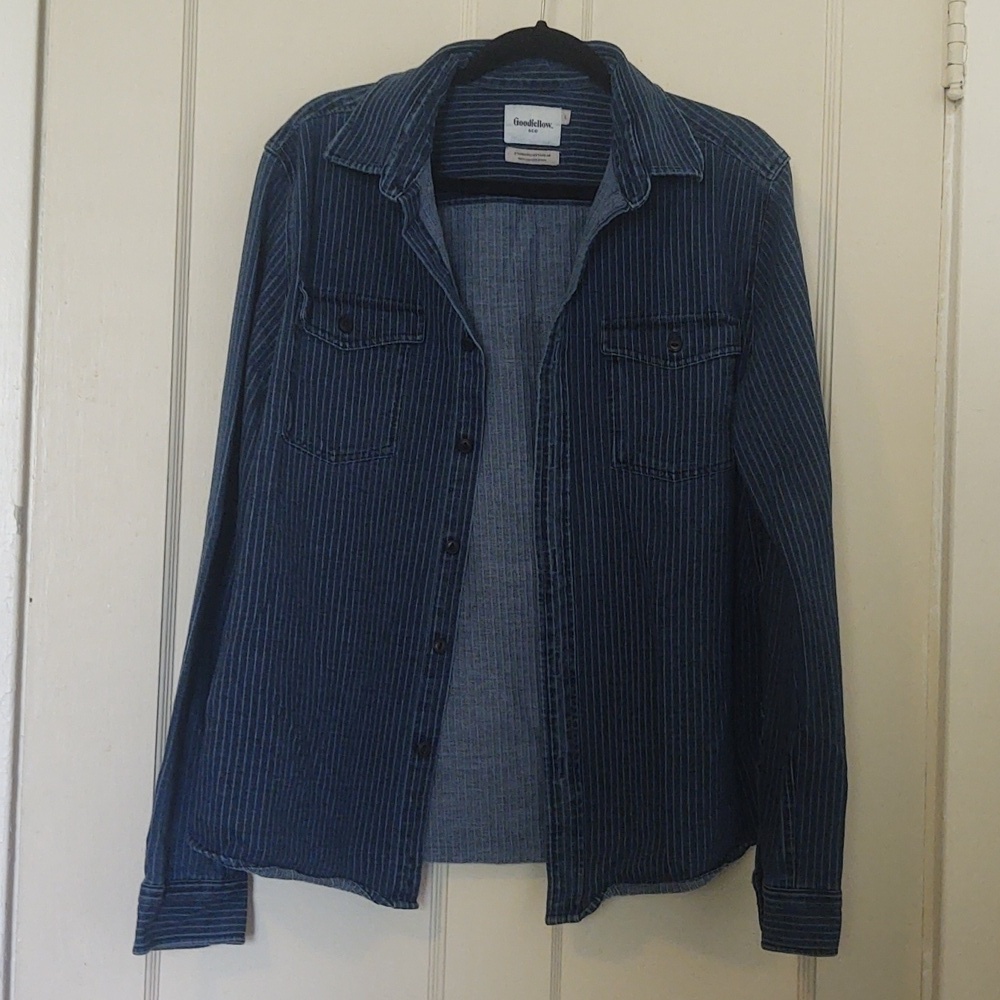 Goodfellow & Co. Standard Denim/Chambray Striped Button Up Top Sz L